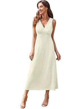 Women's White Spring Summer Wedding Guest Dresses Elegant V Neck Sleeveless